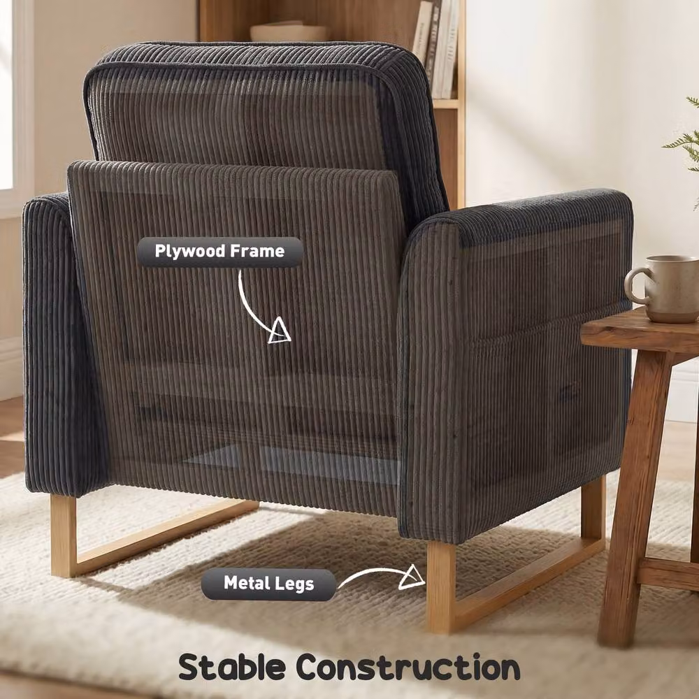 STILVORA Modern Grey Striped Tub Armchair with Pocket Spring and Metal Legs – 5