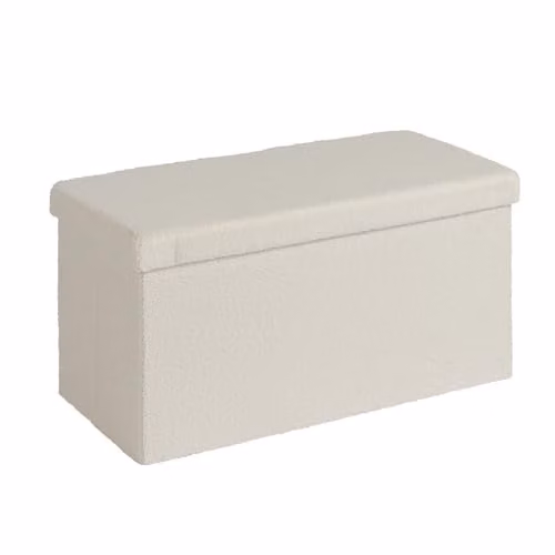 Home Source Folding Boucle Fabric Ottoman Storage Chest, Cream, W: 76 cm, D: 38 cm, H: 38 cm
