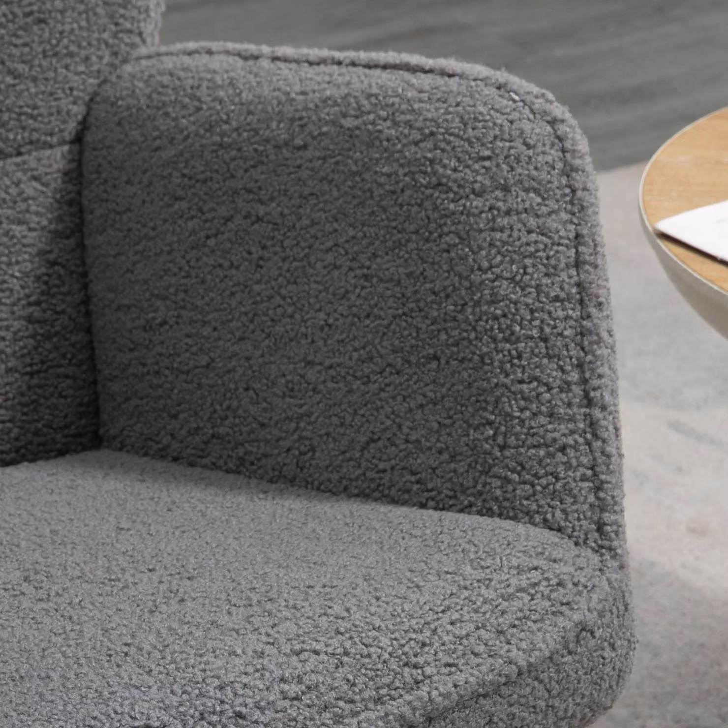 HOMCOM Modern Wingback Rocking Chair in Grey Bouclé Fabric with Mixed Metal and Wood Frame – 6