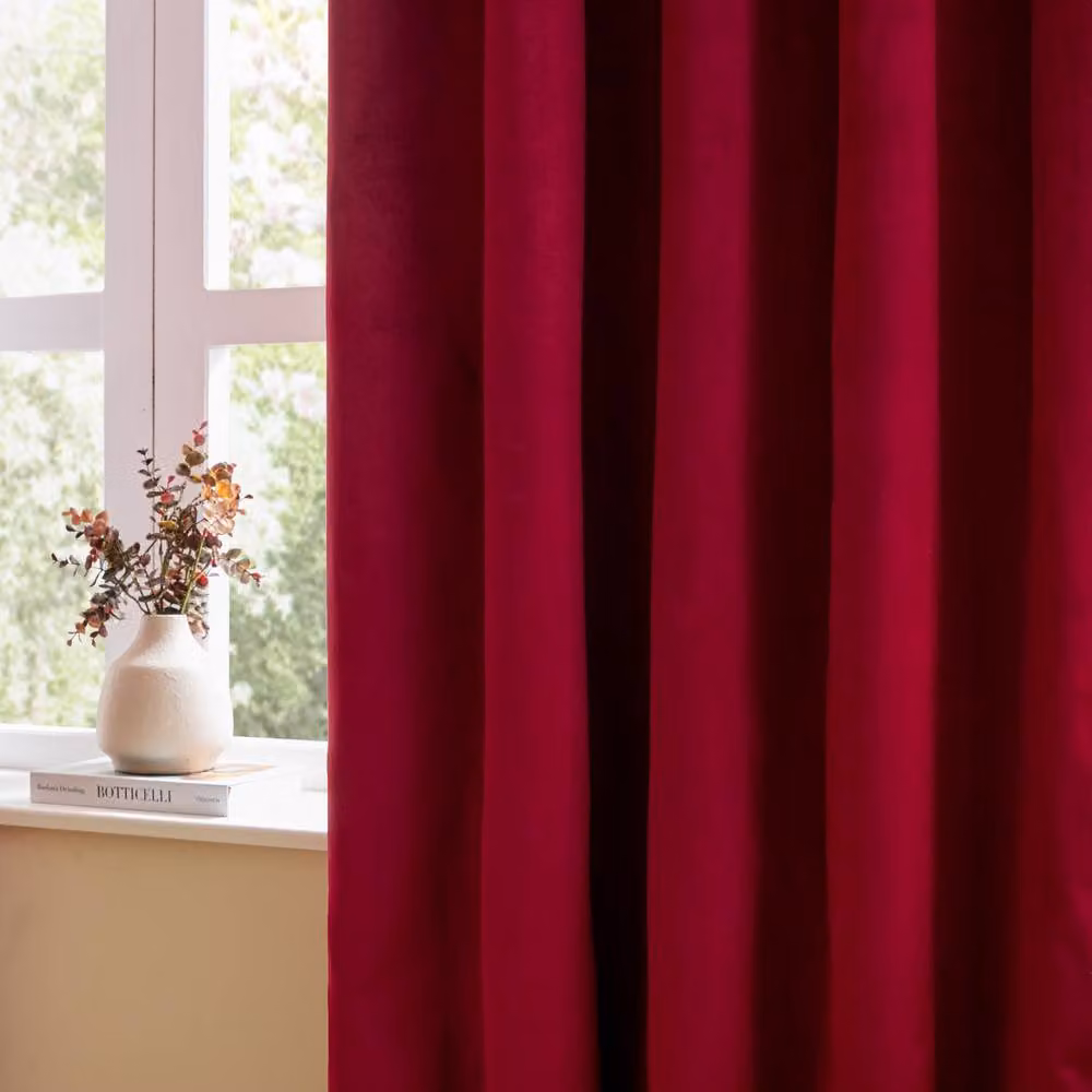 Furn Burgundy Velvet 100% Blackout Pencil Pleat Curtain Pair, Width: 117 cm, Drop: 137 cm – 3