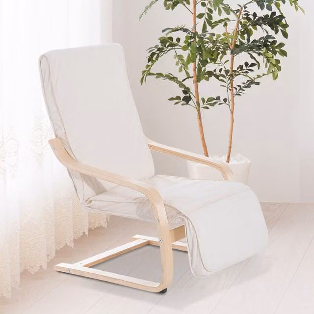 HOMCOM Modern Relax Recliner Lounging Chair with Armrests, White and Grey Fabric with Solid Birch Wood Frame