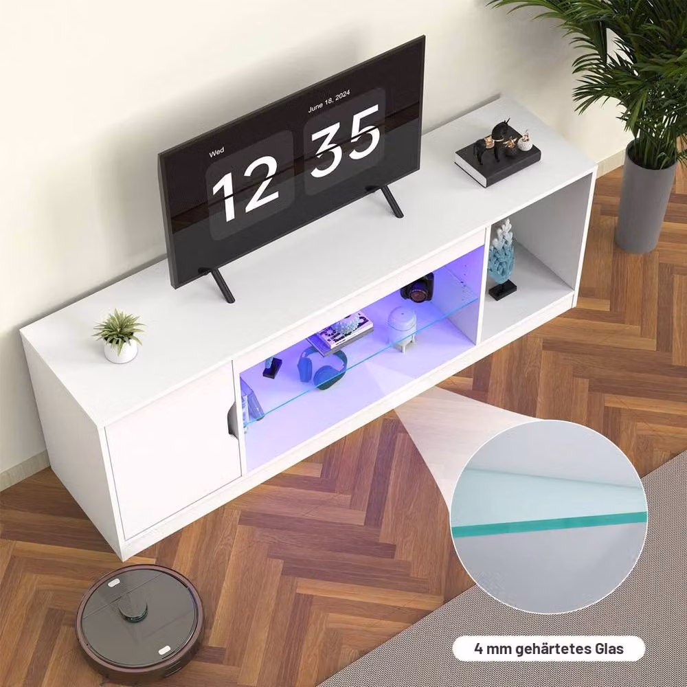 FLAVORA Modern White Glossy LED TV Stand Cabinet Unit with Integrated Lighting W/D/H: 52.5 x 36 x 36 cm – 5
