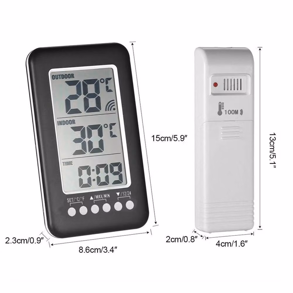 KORVIXA Wireless Indoor and Outdoor Digital Thermometer Clock in Black – 2