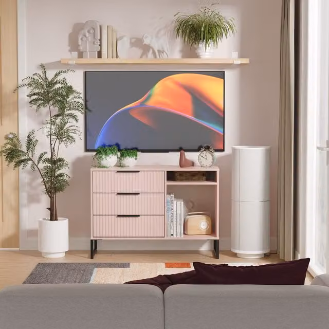 Ready Assembled 2 U Menai 3 Drawer TV Unit in Dusty Pink and Black – 1