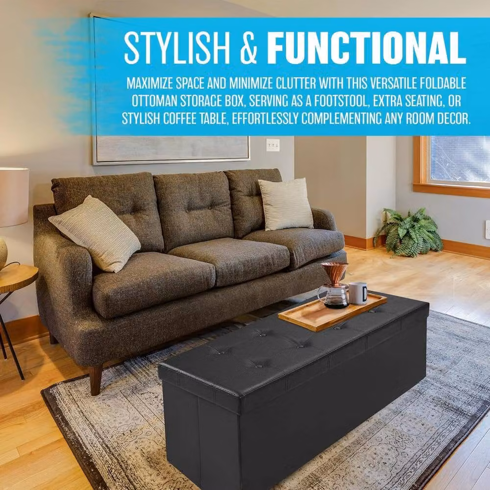BARGAINS-GALORE Large Triple Black Faux Leather Ottoman Bench Stool and Footrest – 4