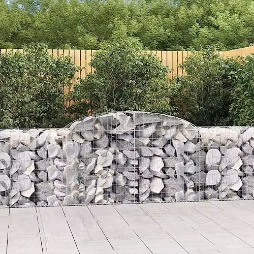 vidaXL Set of 3 Arched Gabion Baskets in Silver Galvanised Steel, W: 300 cm, D: 50 cm, H: 80-100 cm – 2