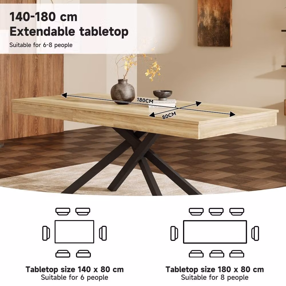 Matteo Extendable Rectangular Dining Table in Oak Finish, Brown, W/D/H: 140 x 60 x 40 cm – 5