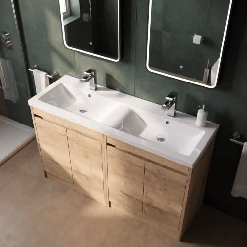 Balterley Chartley 4 Drawer Vanity Unit with Ceramic Basin in Autumn Oak Brown W/D/H: 120 x 39.5 x 83.5 cm – 4