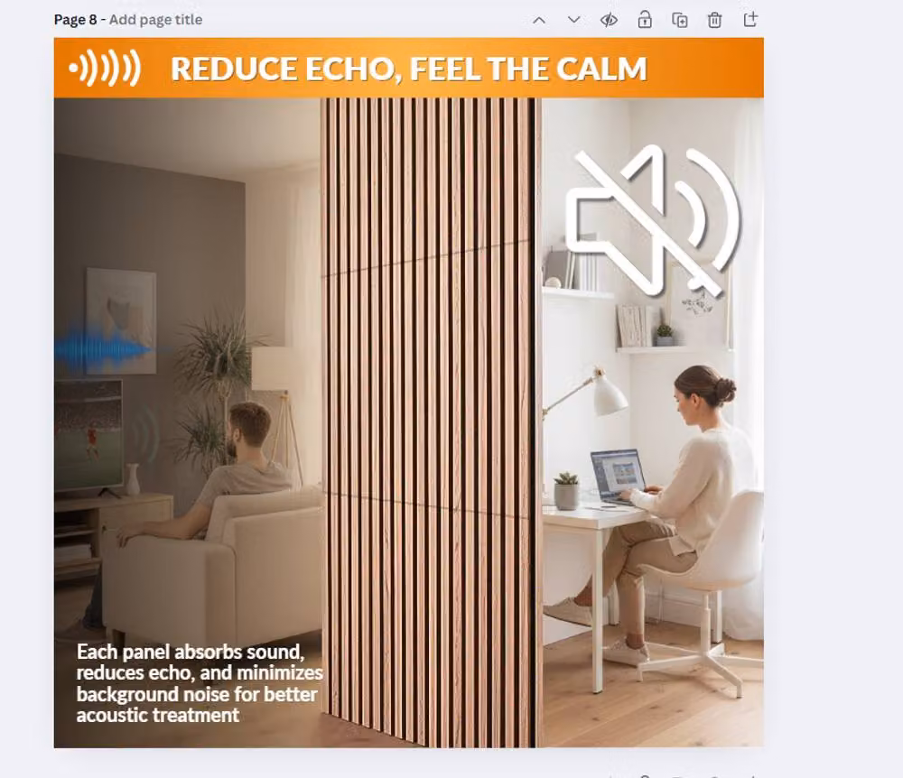 Novecrafto Wooden Acoustic Wall Panels with Felt Backing, Sound Absorbing MDF Wall Cladding, W: 120 cm, H: 60 cm – 5