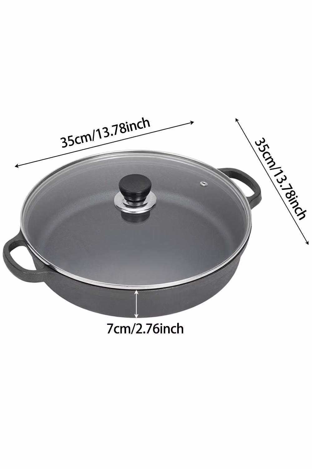 Garden Sanctuary Pre-Seasoned Round Cast Iron Braiser Pan with Glass Lid in Black – 4