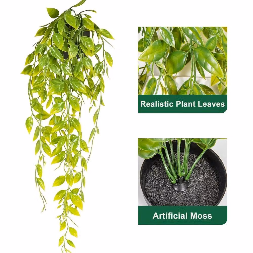 EONLION 3-Piece Set of Artificial Green Hanging Ivy Vines with Pots, Length: 100 cm – 3