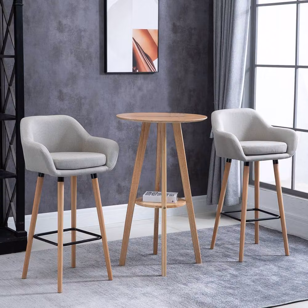 Wyld Haus Dottira Beige Fabric Bar Stools Set of 2 with Wood Legs – 3