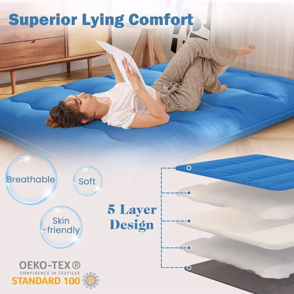 NESTLUNE Blue Roll Up Japanese Floor Futon Mattress W/D/H: 190 x 120 x 10 cm – 3