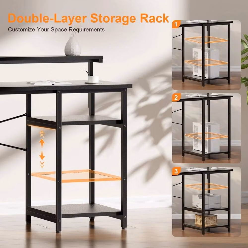 FORGEVIO Computer Desk with LED Lights, Black, W: 120 cm, D: 48 cm – 4