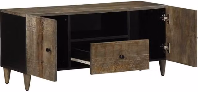 Berkfield Home Light Grey Mango Wood TV Cabinet W: 105 cm, D: 33.5 cm, H: 46 cm