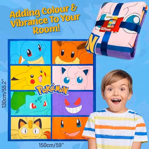 Pokemon Multicolour Soft Fleece Throw Blanket, W x D: 150 x 130 cm – 7