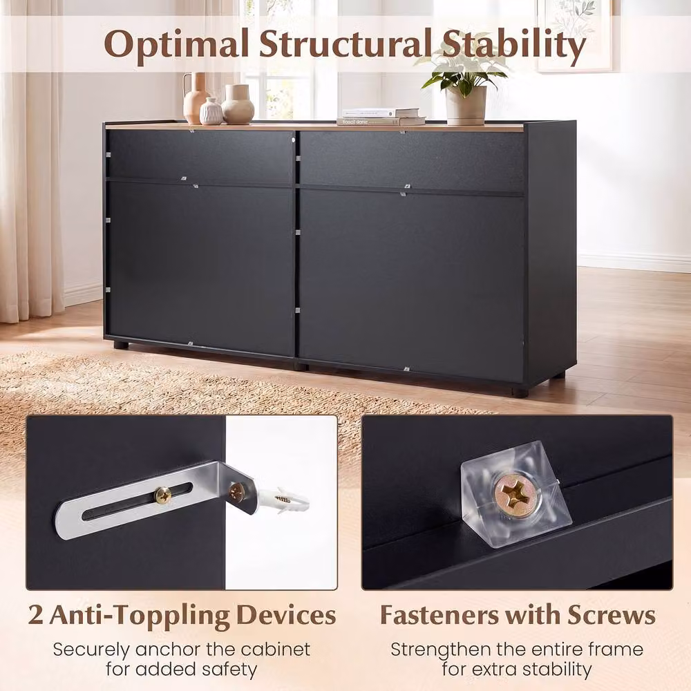 Costway Modern Wooden Sideboard Buffet Cabinet and Coffee Bar in Black – 7