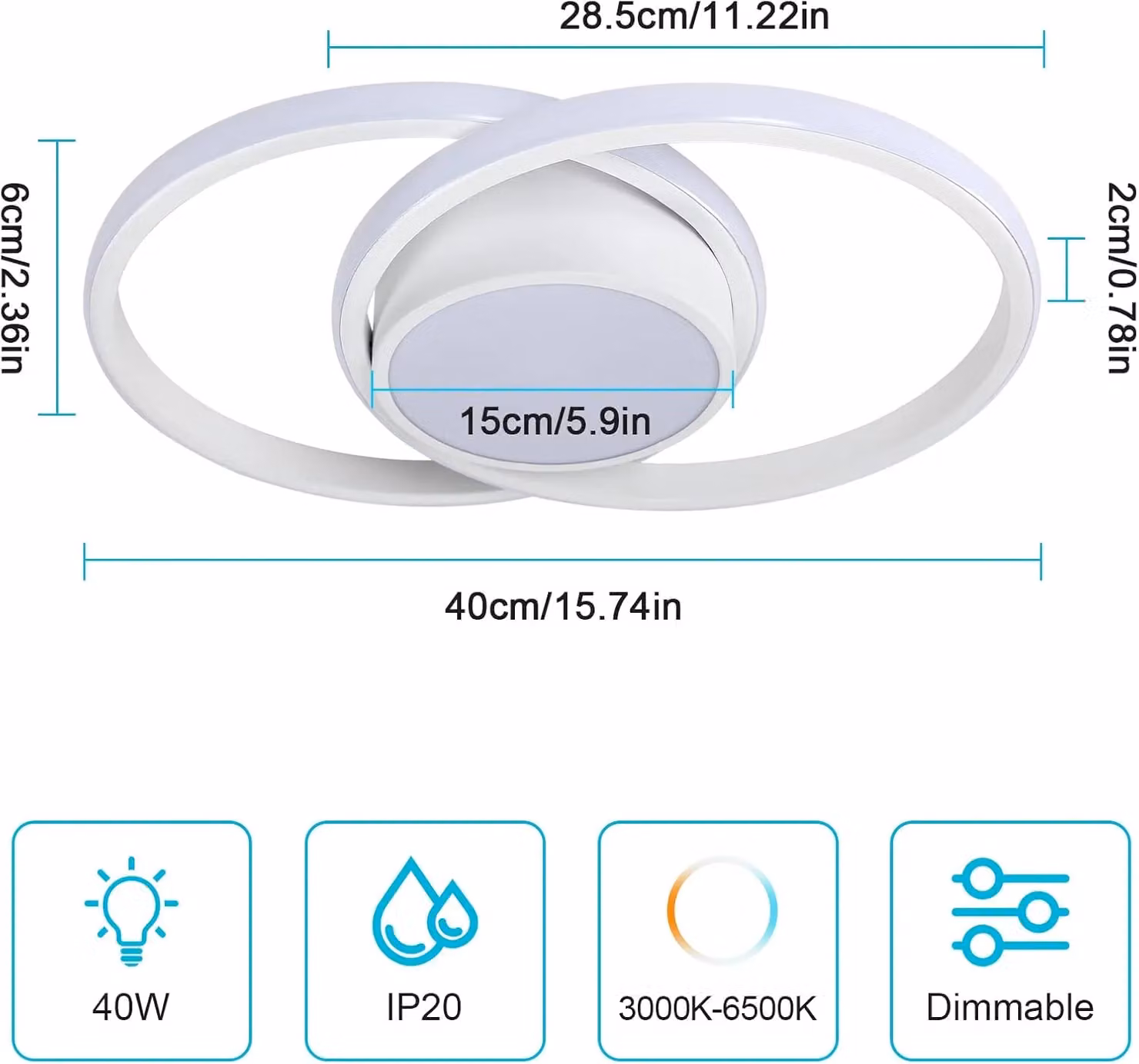 COMELY Modern Round LED Ceiling Light, White, Diameter: 40 cm, 40W, Dimmable – 2