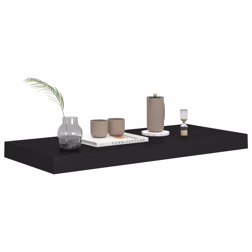 Berkfield Home Black Floating Wall Shelf, W: 60 cm, D: 23.5 cm, H: 3.8 cm – 3