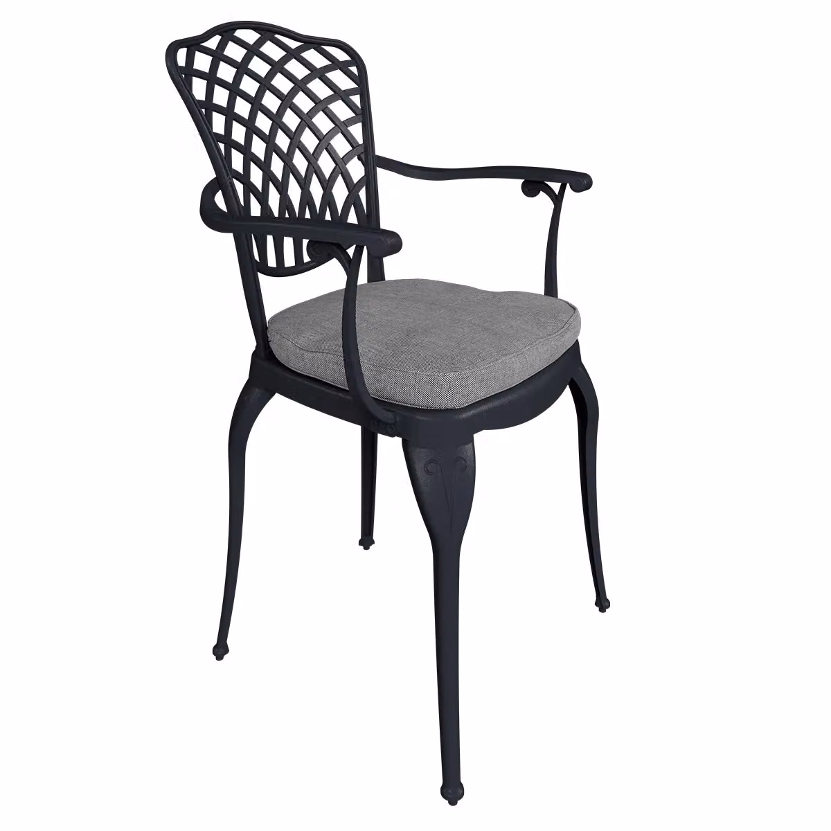 Charles Bentley Cast Aluminium Bistro Round Table and 4 Chairs Set, Black with Grey Cushions, W/D/H: 106 x 106 x 74 cm – 3