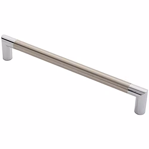 Loops Large Round Bar Mitred Door Handle in Polished Silver, W: 325 mm, D: 19 mm