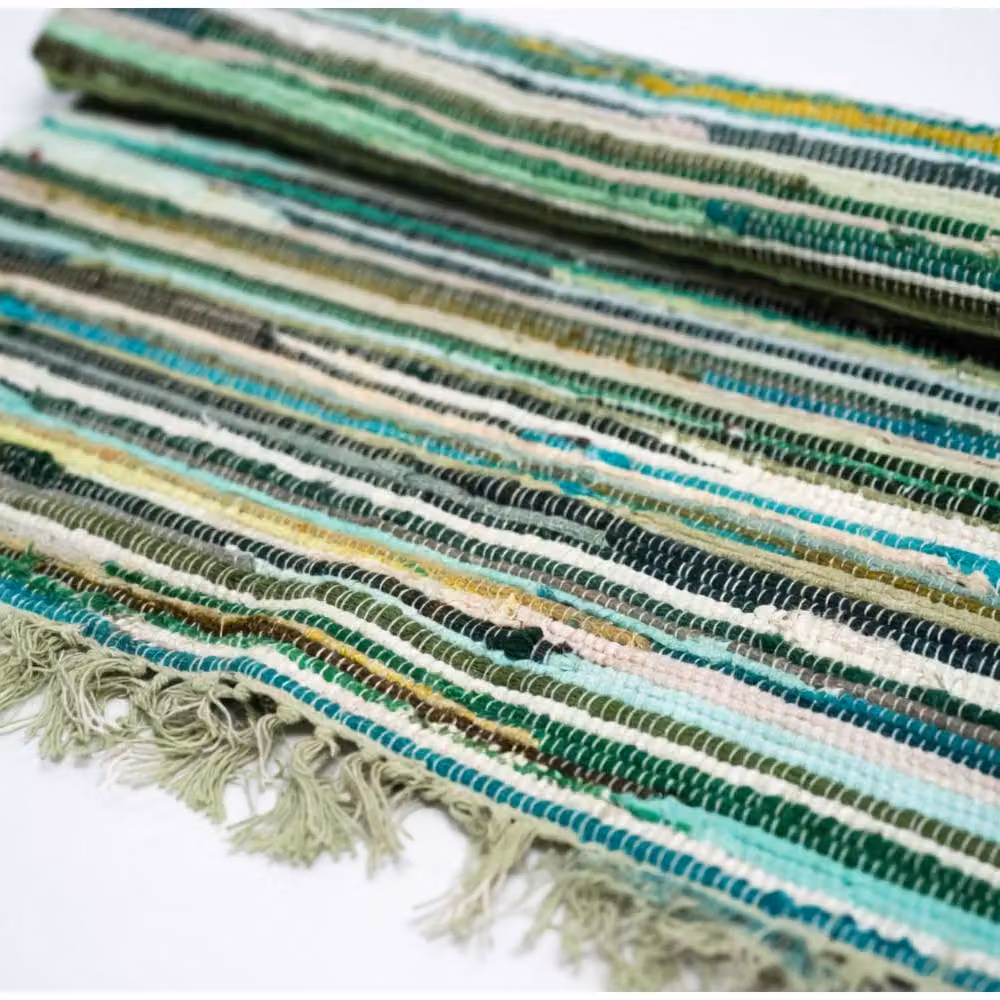 KDMD Premium Natural Green Striped Rag Rug for Living Room and Bedroom, W: 150 cm, D: 90 cm – 2