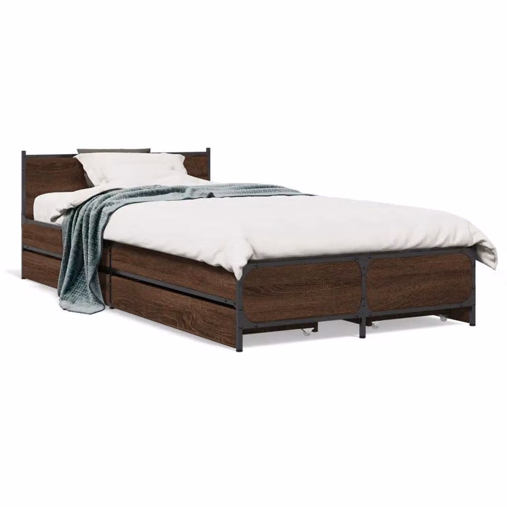 Berkfield Home Small Single Bed Frame with Drawers, Brown Oak – 2