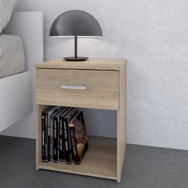 Furniture To Go Space 1-Drawer Bedside Table in Oak Brown and Beige