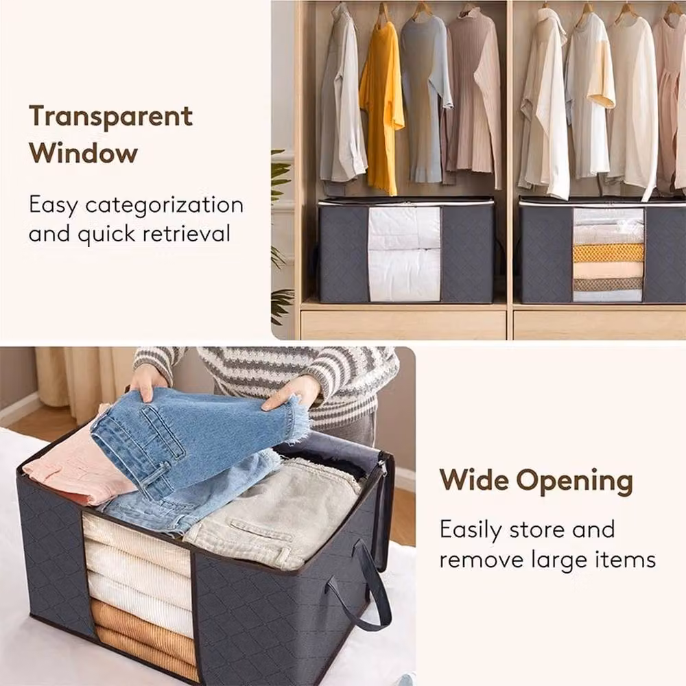 Havendro Set of 6 Grey Fabric Zipped Clothes Storage Bags, 60L Each, with Handles and Lids for Underbed or Wardrobe Organising – 5