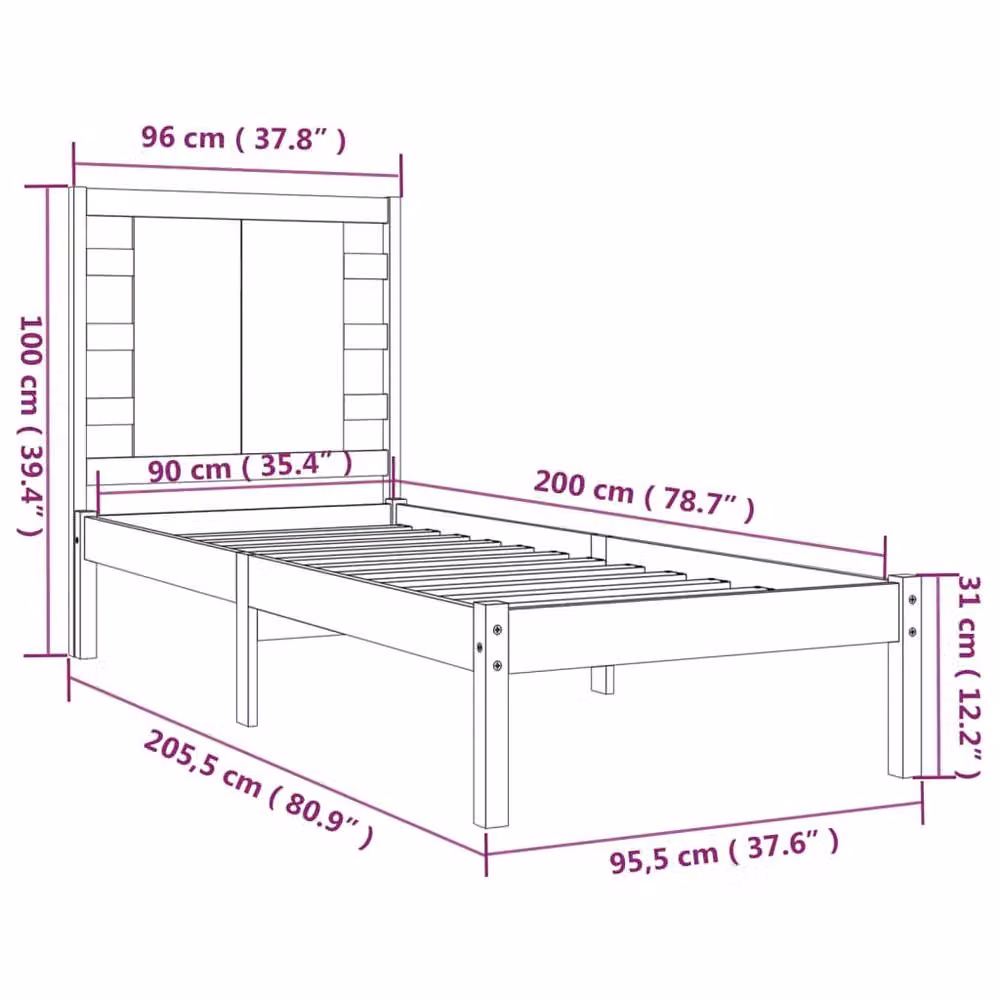Berkfield Home Rustic Solid Wood Pine Bed Frame, Brown, W/D/H: 90 x 200 cm – 2