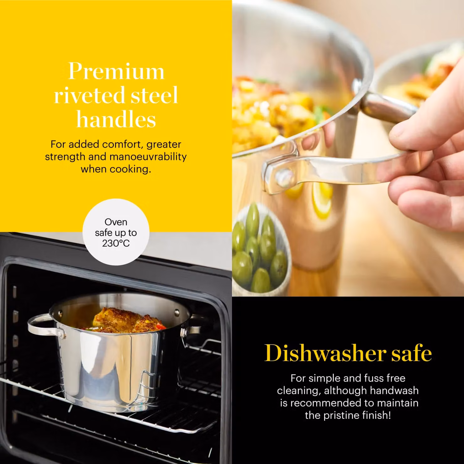 Tower Good Food in partnership 24cm Casserole in Silver with Glass Lid – 4