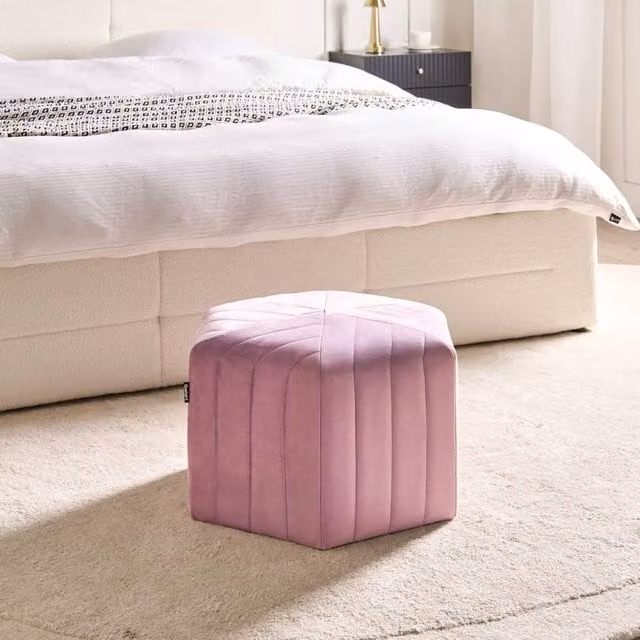 Wyld and Coco Hexagonal Velvet Pouffe in Purple, W/D/H: 53 x 48 x 29 cm