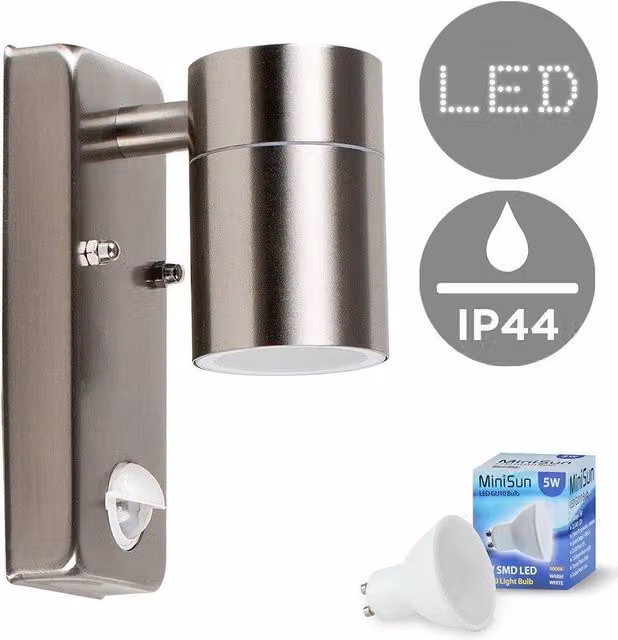 ValueLights Barrow Silver Stainless Steel Outdoor Wall Downlight with PIR Motion Sensor and 5W Warm White LED Bulb – 4