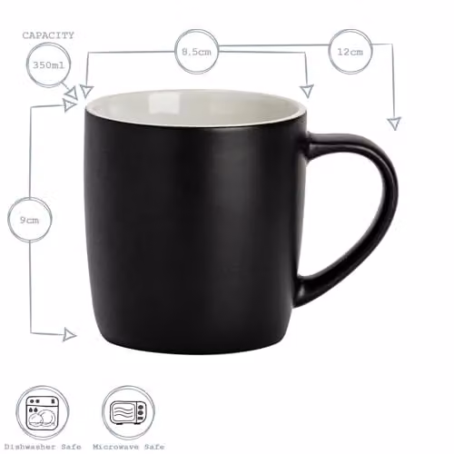 Argon Tableware Matte Black Stoneware Coffee Mugs, 350ml, Pack of 6 – 2
