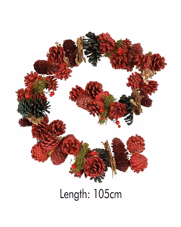 Dibor Cinnamon Pine Christmas Tabletop Garland in Red, Green and Gold – 2