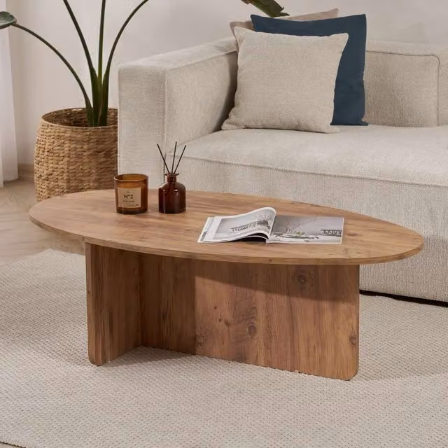 Decortie Orba Oval Coffee Table in Brown Rustic Oak Effect, W/D/H: 120 x 65 x 40 cm