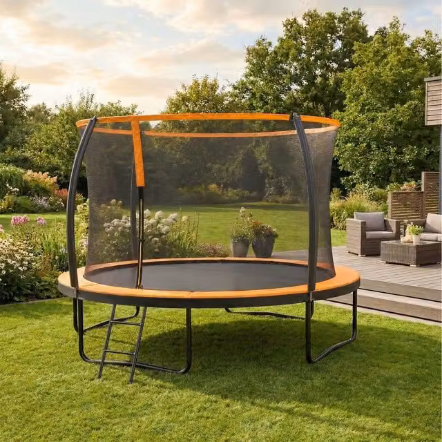 SONGMICS Kids Outdoor Mini Trampoline with Safety Net and Weatherproof UV Protection, Orange
