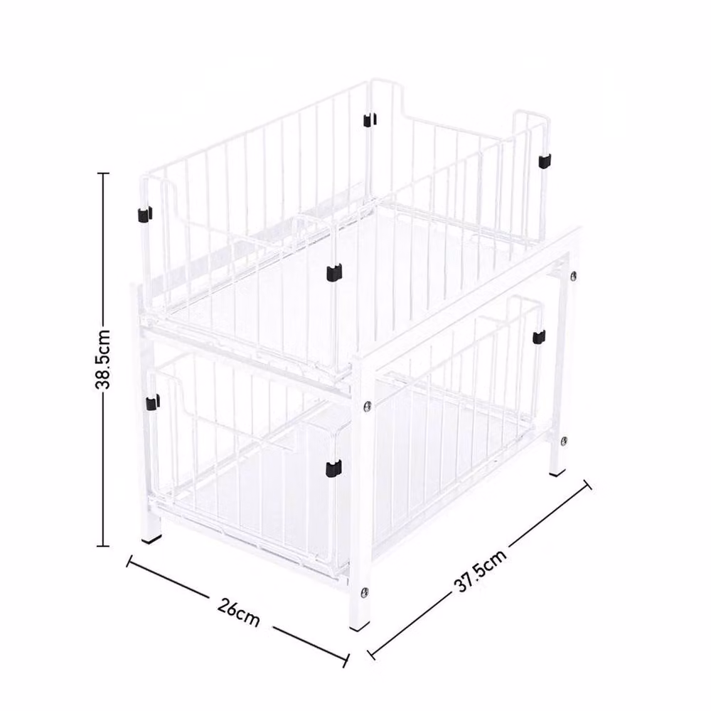 EONLION 2-Tier Metal Sliding Basket Under Sink Storage Drawer in White – 2