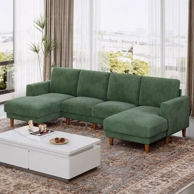 Dprodo Green U-Shaped Sectional Sofa with Solid Wood Frame and Scatter Cushions – 1