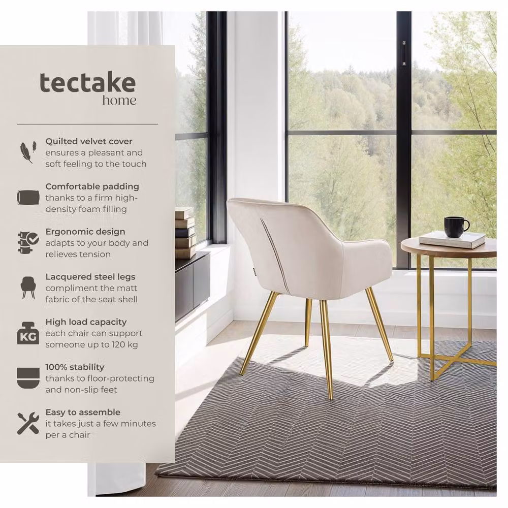 tectake Marilyn Accent Chair Set of 6 in Taupe and Gold – 2