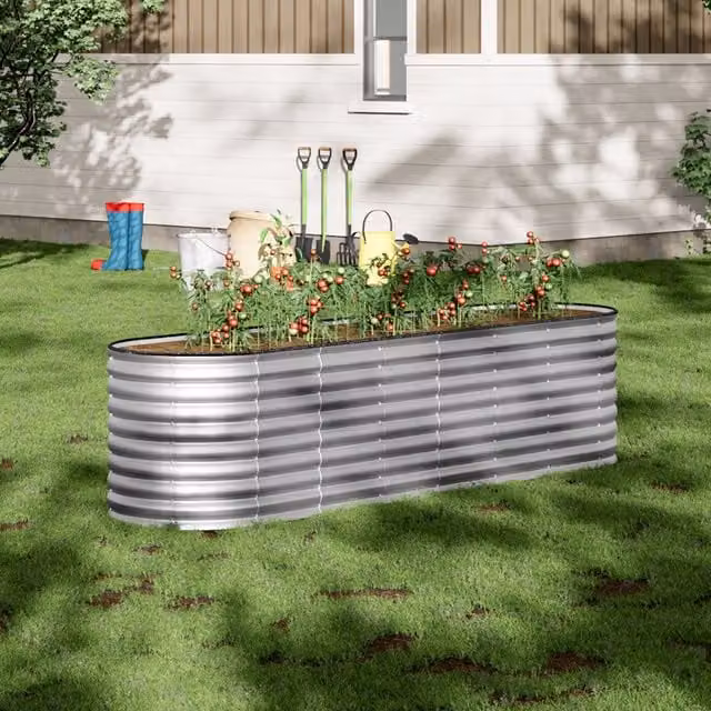 Breeins Oval Galvanised Steel Raised Garden Bed, Silver, Height: 80 cm
