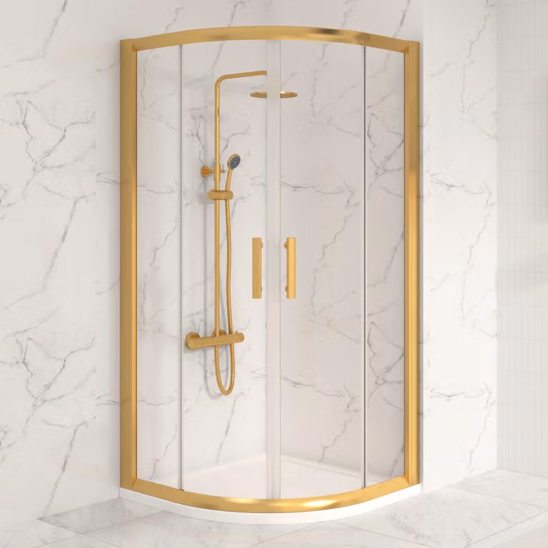 Royal Bathrooms Venice Quadrant Corner Shower Enclosure with 6mm Double Sliding Glass Doors in Gold