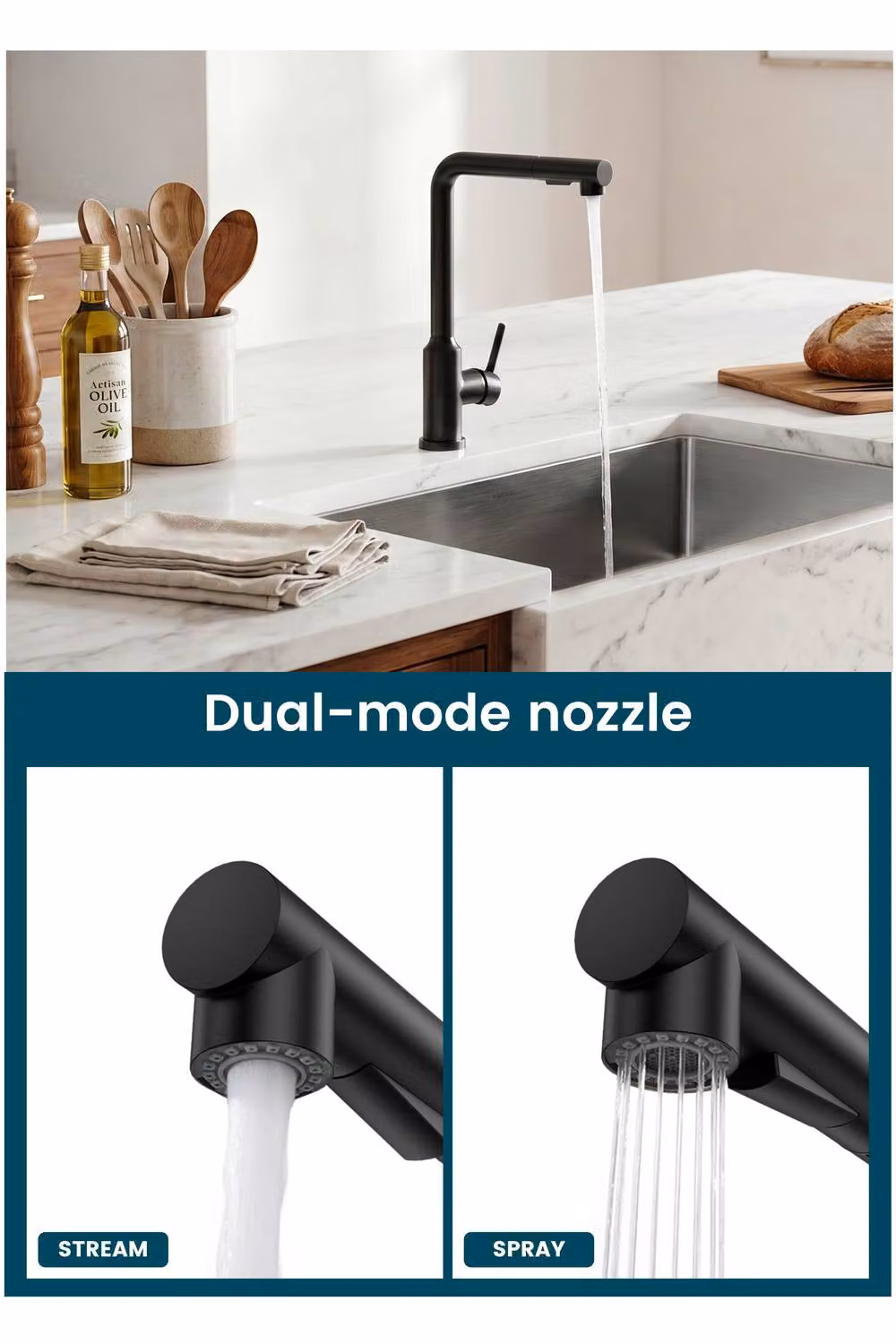 JANLEMNY L-Shaped Kitchen Mixer Tap in Matte Black with Pull-Out Spray Function – 6