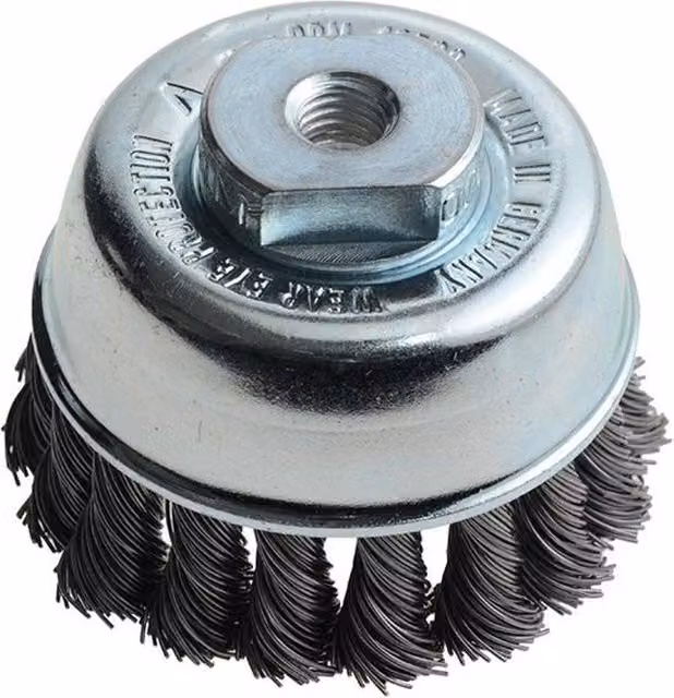 Lessmann Knot Cup Brush for Angle Grinders in Silver and Multicolour Stainless Steel