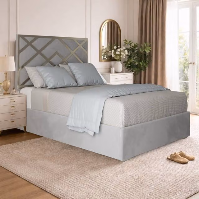 Casani Malton Upholstered Velvet Designer Bed Frame in Grey with Metal Details, W/D/H: 120 x 200 cm