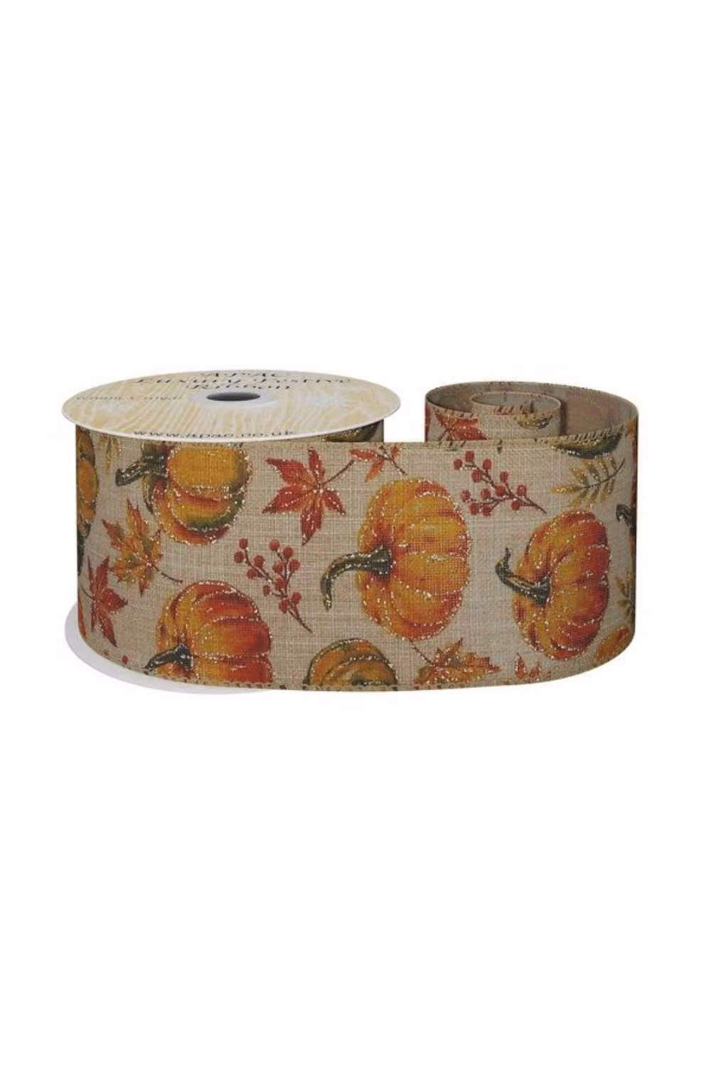 KDMD Autumn Ribbon with Pumpkins in Beige and Orange, Width: 6.3 cm, Length: 9 yards – 2