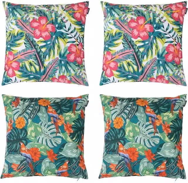 icon Tropical Print Waterproof Indoor and Outdoor Cushion, Parrot and Flower, Multicolour (4-Pack), W/D/H: 43 x 43 x 43 cm – 1