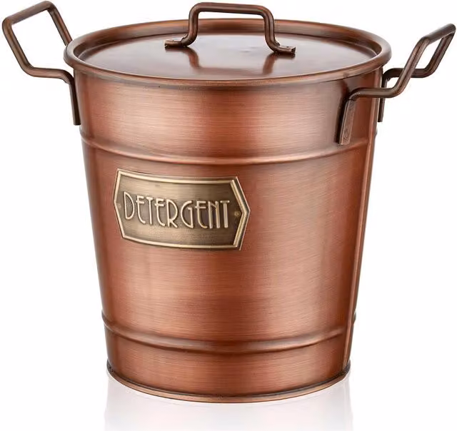 The Mia UK Copper Washing Powder Storage Box in Copper and Brown Metal