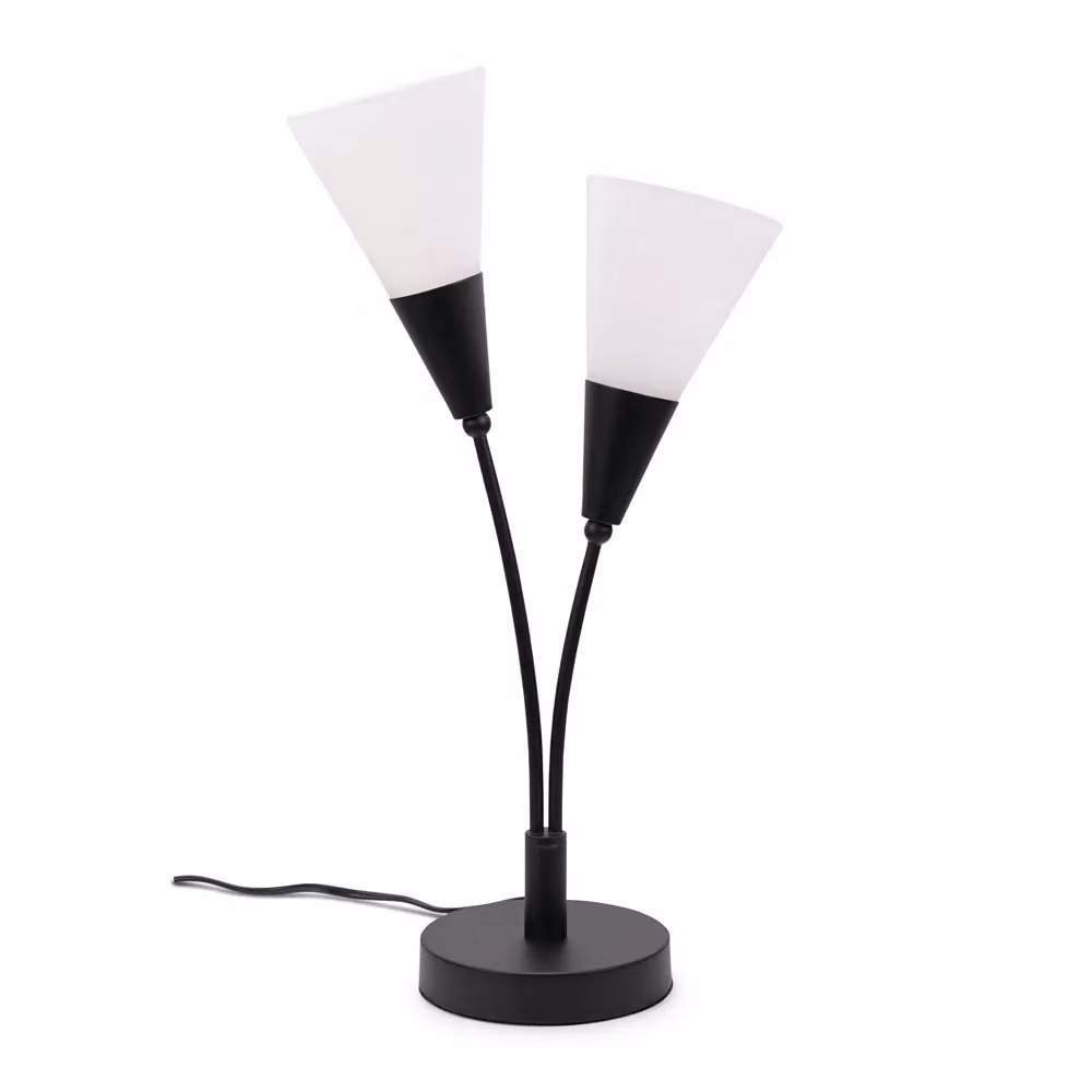 ValueLights Kristina 2 Way Metal Uplighter Table Lamp with Black Base and Frosted White Glass Shade – 2