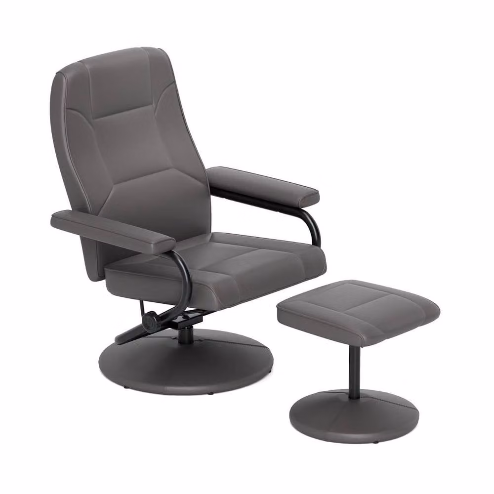 Costway Grey 360 Swivel Reclining Chair with Adjustable Backrest and Ottoman – 3